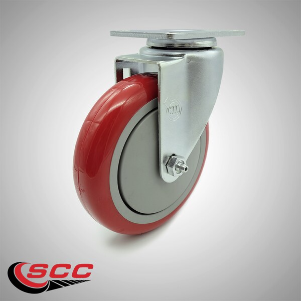 Service Caster 5 Inch SS Red Polyurethane Wheel Swivel Top Plate Caster SCC-SS20S514-PPUB-RED - main